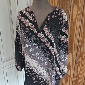 Maurices Black and Pink Patterned Blouse